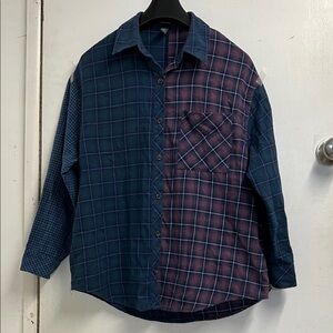 Women's Blue and Purple Plaid Shirt